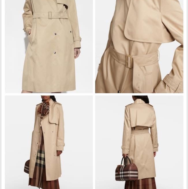 BURBERRY英國柔黃褐色長版格紋領 Gabardine 風衣UK6-0