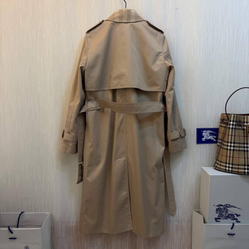 BURBERRY英國柔黃褐色長版格紋領 Gabardine 風衣UK6-4