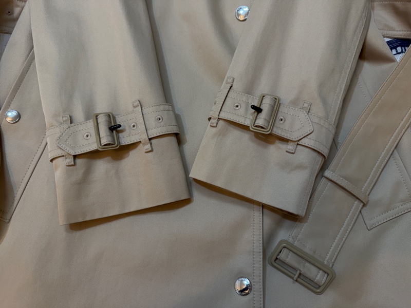 BURBERRY英國柔黃褐色長版格紋領 Gabardine 風衣UK6-5