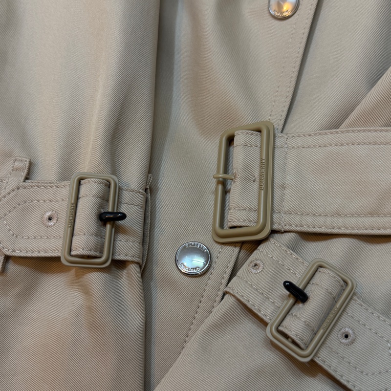 BURBERRY英國柔黃褐色長版格紋領 Gabardine 風衣UK6-6
