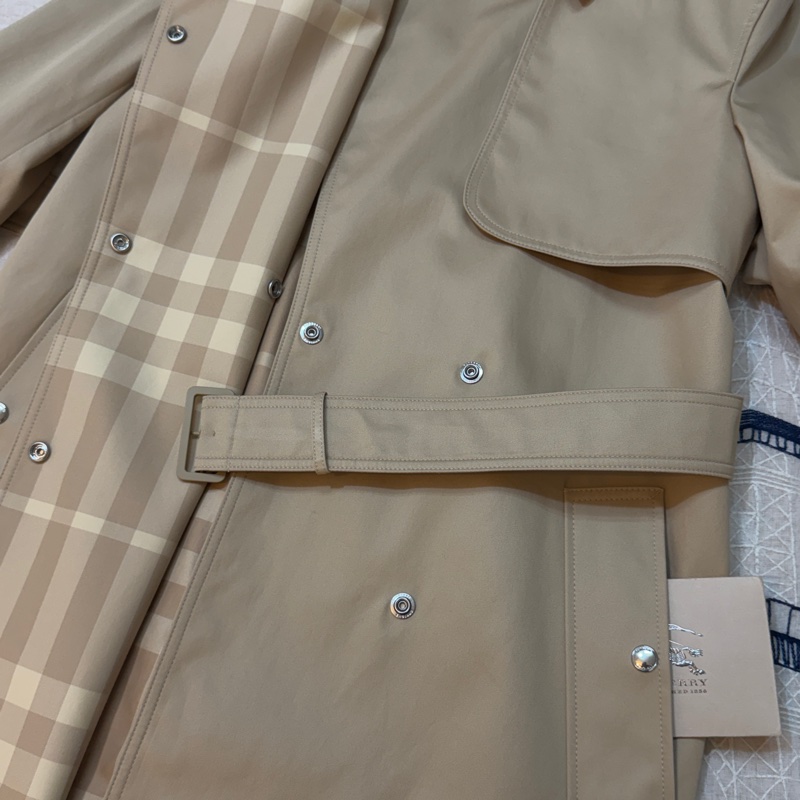 BURBERRY英國柔黃褐色長版格紋領 Gabardine 風衣UK6-7