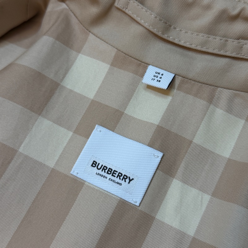 BURBERRY英國柔黃褐色長版格紋領 Gabardine 風衣UK6-13