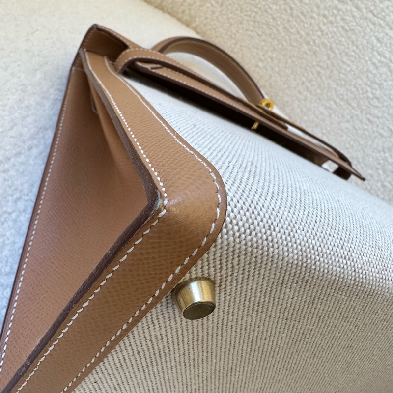 新到📍愛馬仕 Kelly 32 帆布拼皮 圈Y原始成色 品相極佳幾乎全新!拼色真的絕了,圈Y設計很特別,-4