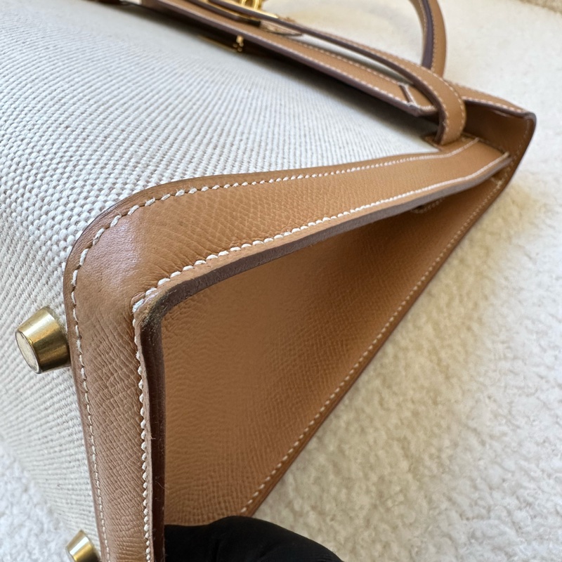 新到📍愛馬仕 Kelly 32 帆布拼皮 圈Y原始成色 品相極佳幾乎全新!拼色真的絕了,圈Y設計很特別,-16