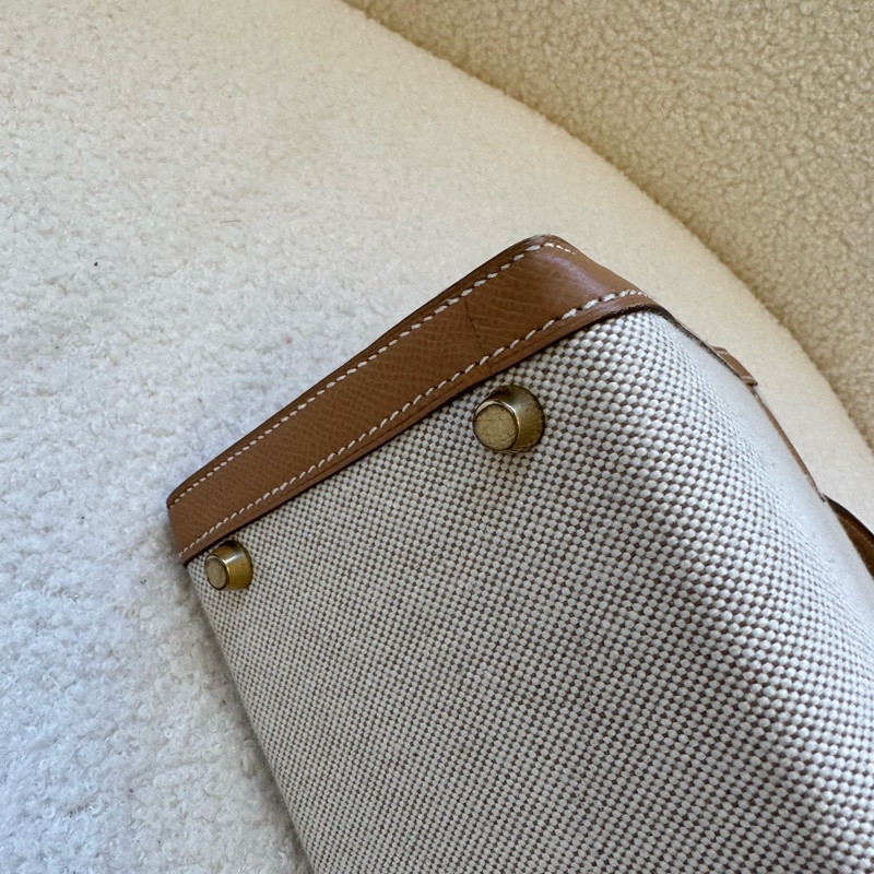 新到📍愛馬仕 Kelly 32 帆布拼皮 圈Y原始成色 品相極佳幾乎全新!拼色真的絕了,圈Y設計很特別,-17