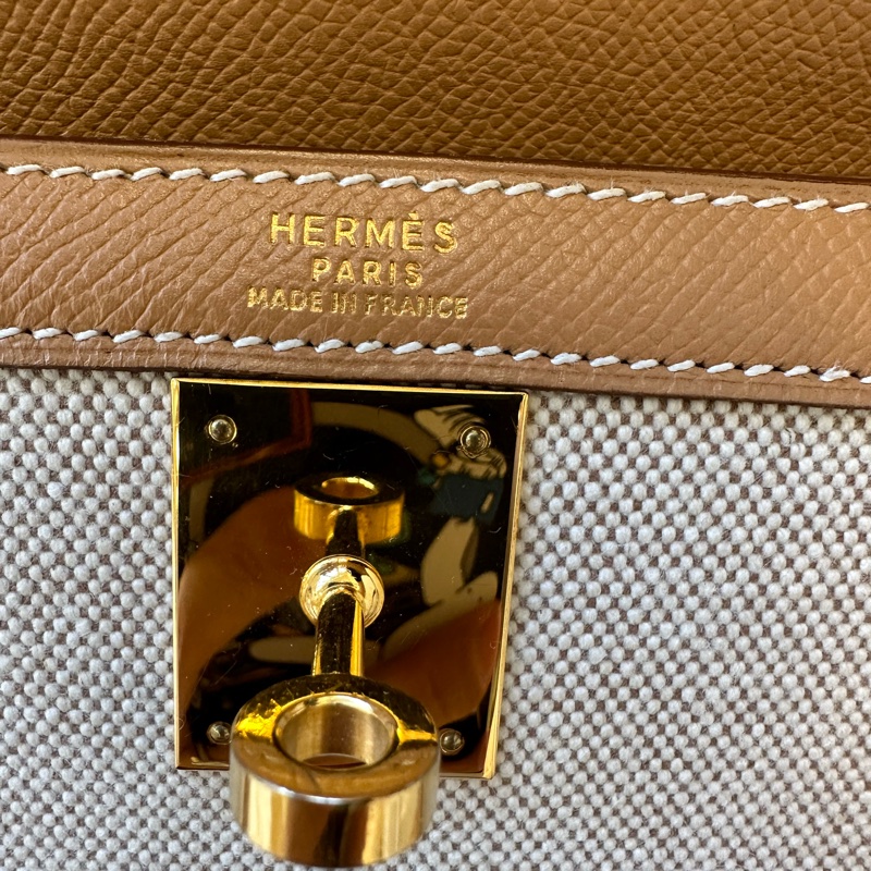 新到📍愛馬仕 Kelly 32 帆布拼皮 圈Y原始成色 品相極佳幾乎全新!拼色真的絕了,圈Y設計很特別,-21