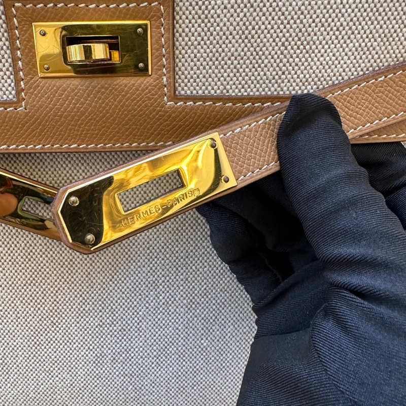 新到📍愛馬仕 Kelly 32 帆布拼皮 圈Y原始成色 品相極佳幾乎全新!拼色真的絕了,圈Y設計很特別,-23