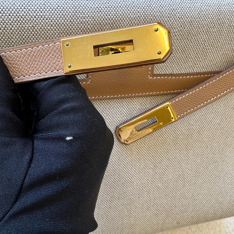 新到📍愛馬仕 Kelly 32 帆布拼皮 圈Y原始成色 品相極佳幾乎全新!拼色真的絕了,圈Y設計很特別,-24