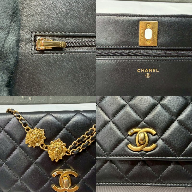 CHANEL 23A小羊皮獅頭鏈帶WOC-5