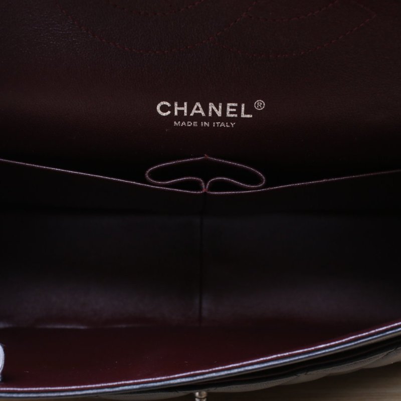 CHANEL CF口蓋包JUMBO30羊皮22開黑色銀扣肩背包-4