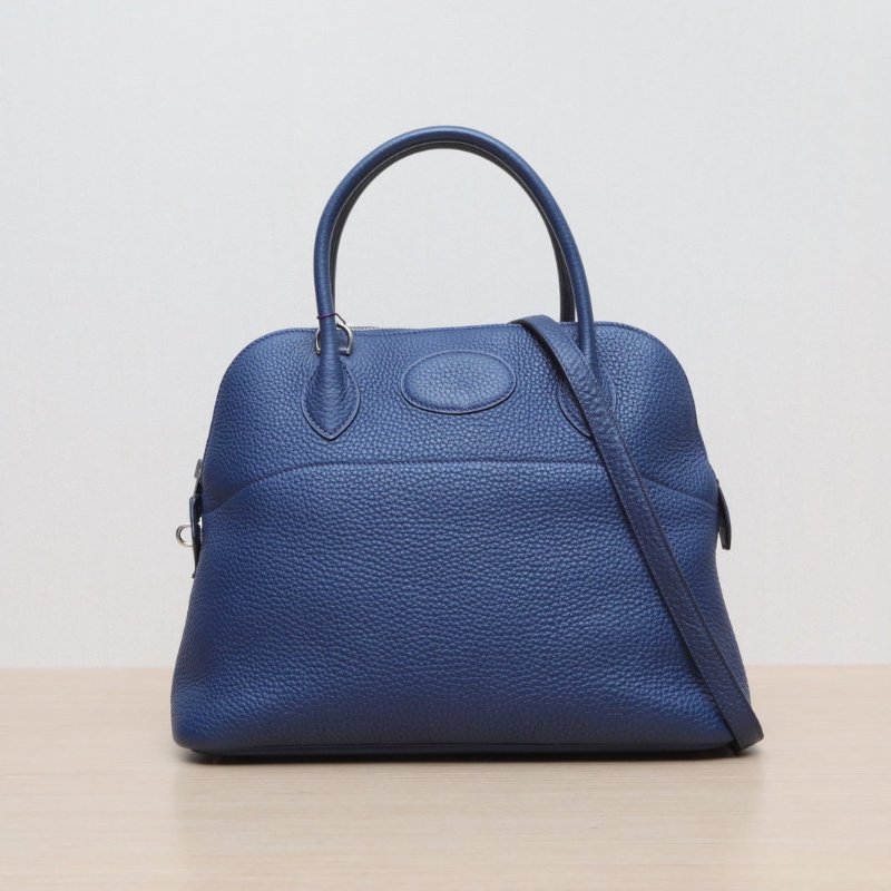 HERMES Bolide保齡球包317E明藍色TC皮框N銀扣肩背包-1
