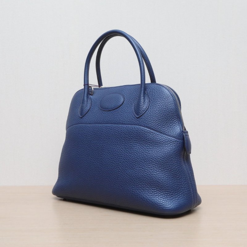 HERMES Bolide保齡球包317E明藍色TC皮框N銀扣肩背包-4
