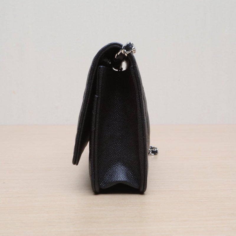 CHANEL 19BAG吸扣WOC19黑色荔枝牛皮晶片開皮穿鏈扣肩背包-4