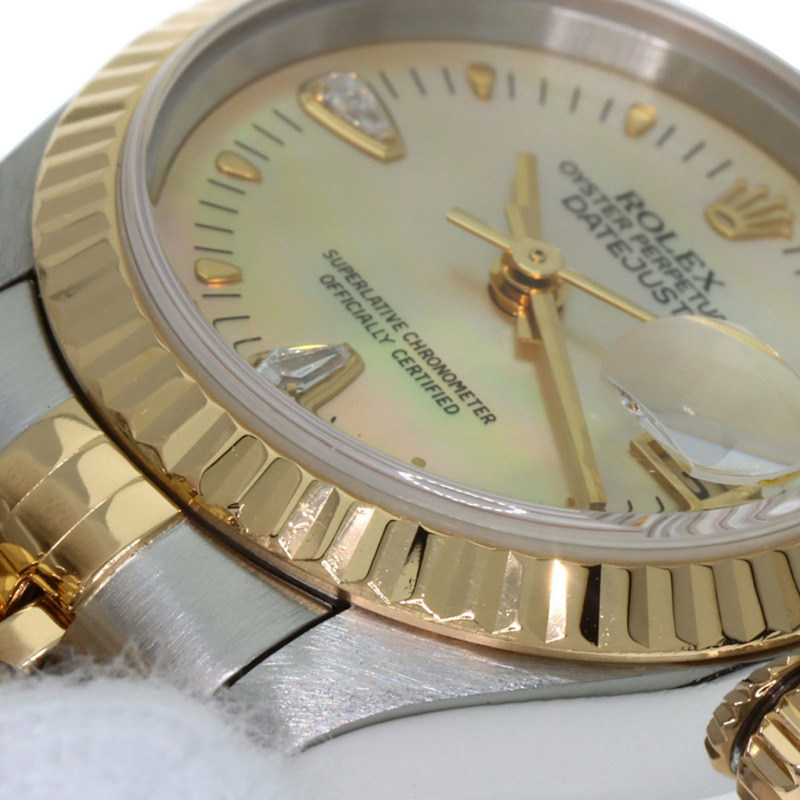 勞力士 79173N2BR 日誌型腕錶，黃色錶殼鑲嵌兩顆鑽石，不鏽鋼錶殼，18K金錶殼，女款-18