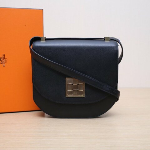 HERMES Mosaique馬賽克大號2189黑色MADAME皮D刻金扣肩背包