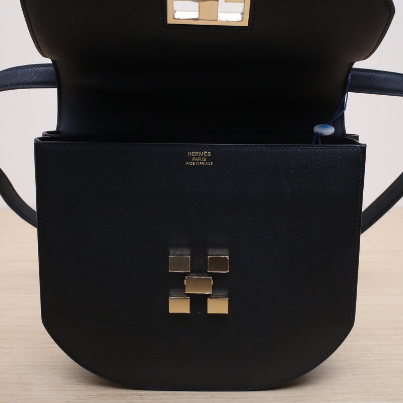 HERMES Mosaique馬賽克大號2189黑色MADAME皮D刻金扣肩背包-2