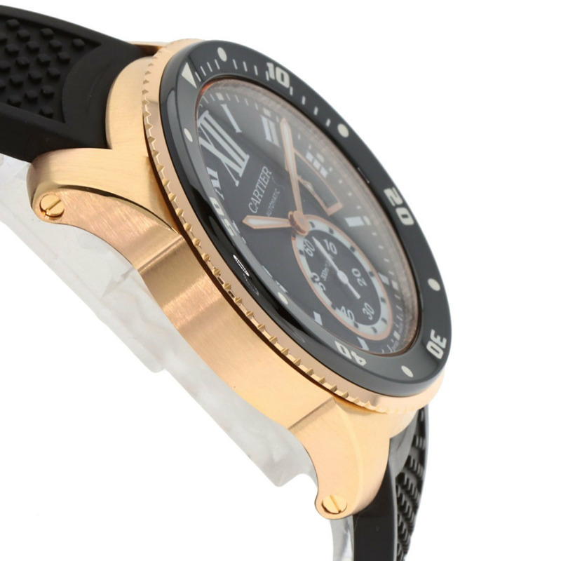卡地亞 W7100052 Calibre de Diver's 男士腕錶，18K 玫瑰金，橡膠錶帶-5