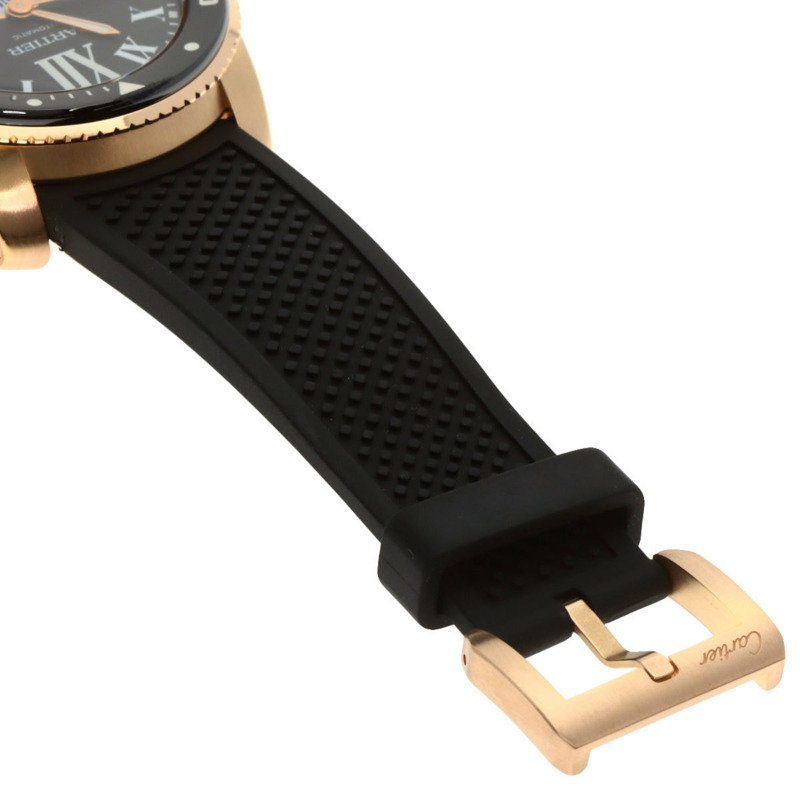 卡地亞 W7100052 Calibre de Diver's 男士腕錶，18K 玫瑰金，橡膠錶帶-11