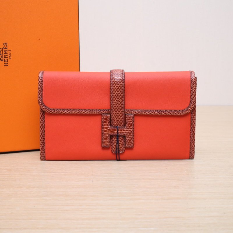 HERMES JigeElan手包219J火焰橙Swift皮/蜥蜴皮T刻銀扣肩背包-0
