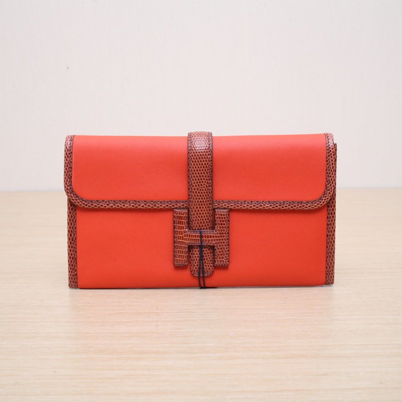 HERMES JigeElan手包219J火焰橙Swift皮/蜥蜴皮T刻銀扣肩背包-1