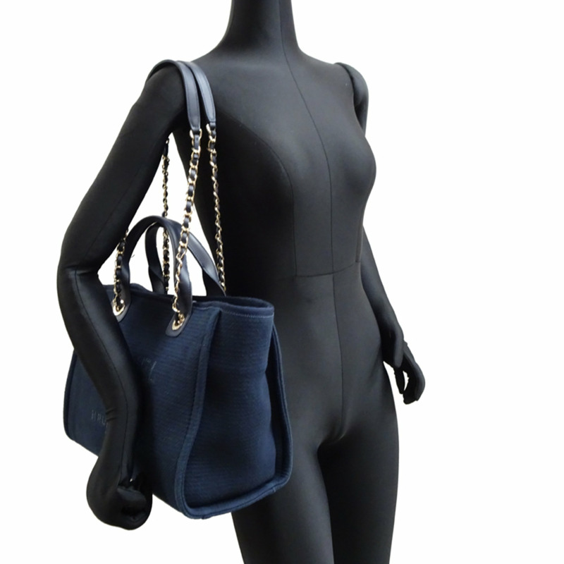 香奈兒 Deauville 鏈條手提單肩包 AS3257,帆布,海軍藍-8