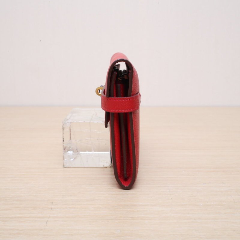 HERMES Kelly長款錢包Q5國旗紅Epsom皮框Q金扣肩背包-4