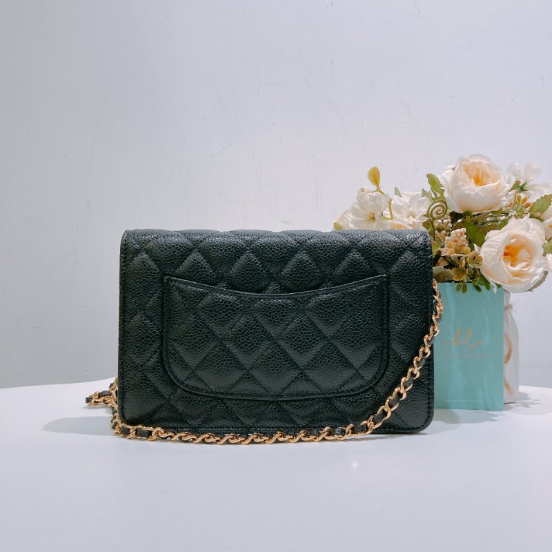 TW4557 Chanel 香奈兒荔枝皮 金色皮穿鏈肩背包 磁吸翻蓋 Wallet On Chain Caviar Black x GHW-1