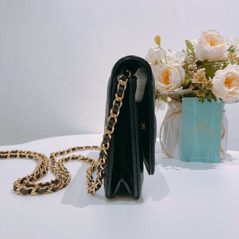 TW4557 Chanel 香奈兒荔枝皮 金色皮穿鏈肩背包 磁吸翻蓋 Wallet On Chain Caviar Black x GHW-2