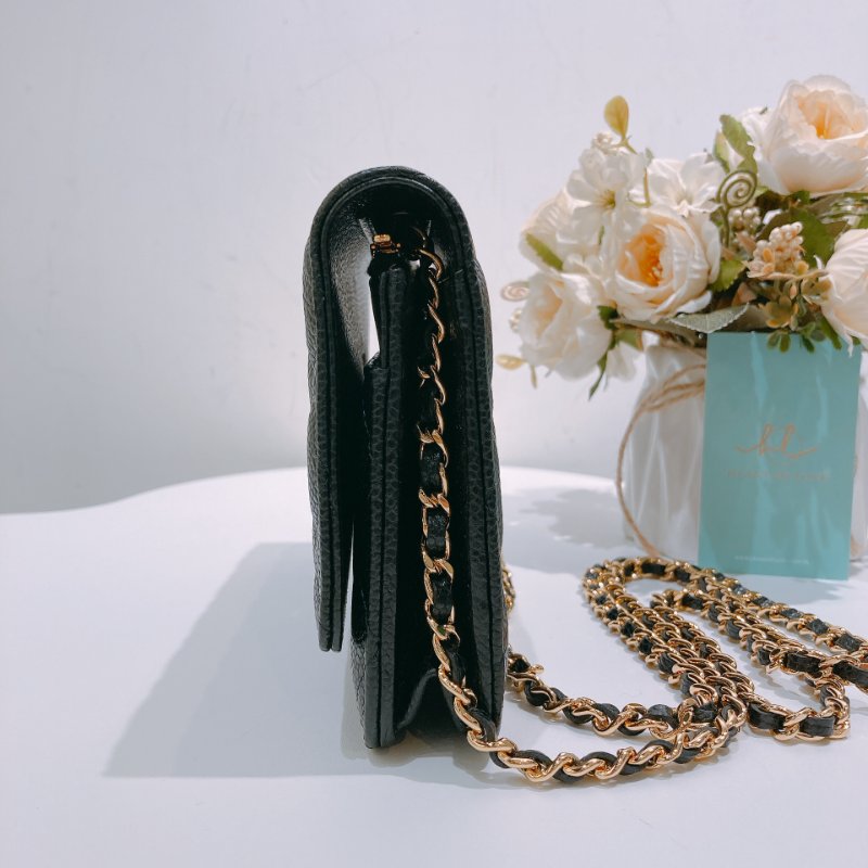 TW4557 Chanel 香奈兒荔枝皮 金色皮穿鏈肩背包 磁吸翻蓋 Wallet On Chain Caviar Black x GHW-3