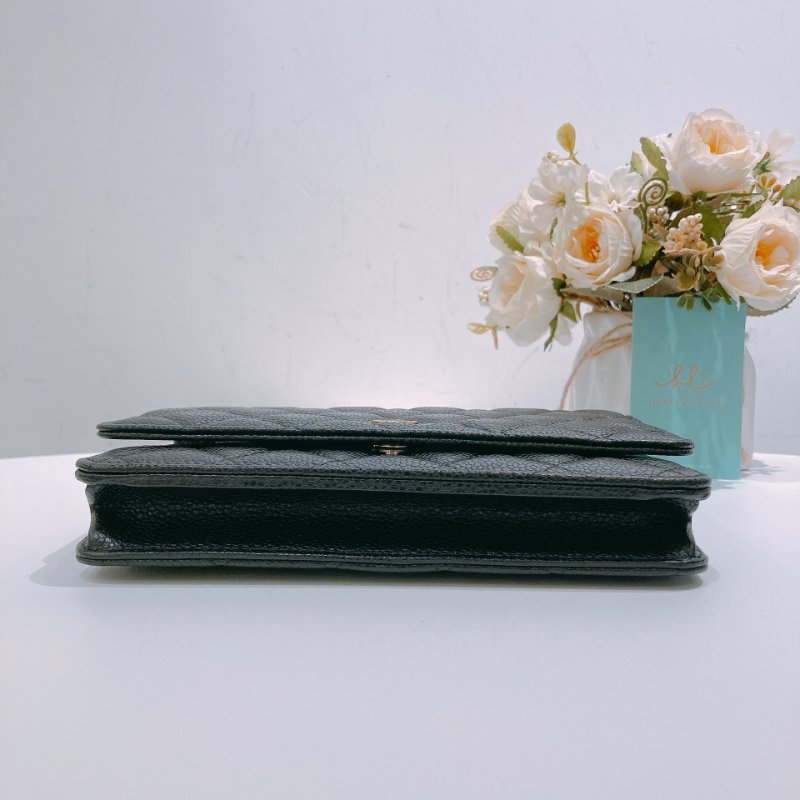 TW4557 Chanel 香奈兒荔枝皮 金色皮穿鏈肩背包 磁吸翻蓋 Wallet On Chain Caviar Black x GHW-4