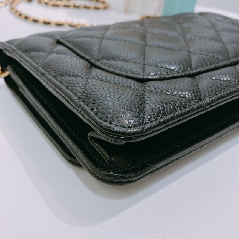TW4557 Chanel 香奈兒荔枝皮 金色皮穿鏈肩背包 磁吸翻蓋 Wallet On Chain Caviar Black x GHW-7