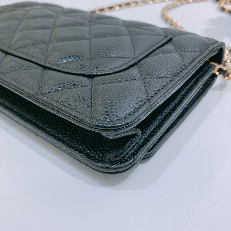 TW4557 Chanel 香奈兒荔枝皮 金色皮穿鏈肩背包 磁吸翻蓋 Wallet On Chain Caviar Black x GHW-8