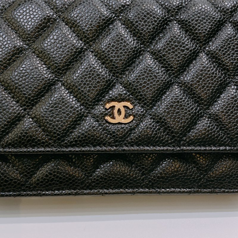 TW4557 Chanel 香奈兒荔枝皮 金色皮穿鏈肩背包 磁吸翻蓋 Wallet On Chain Caviar Black x GHW-9