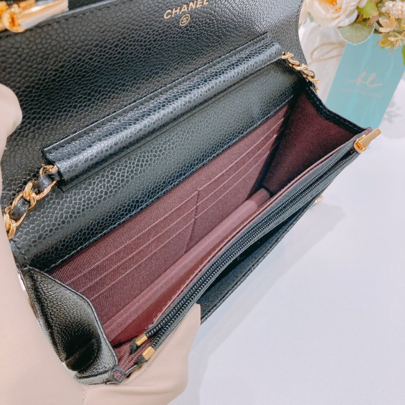 TW4557 Chanel 香奈兒荔枝皮 金色皮穿鏈肩背包 磁吸翻蓋 Wallet On Chain Caviar Black x GHW-11