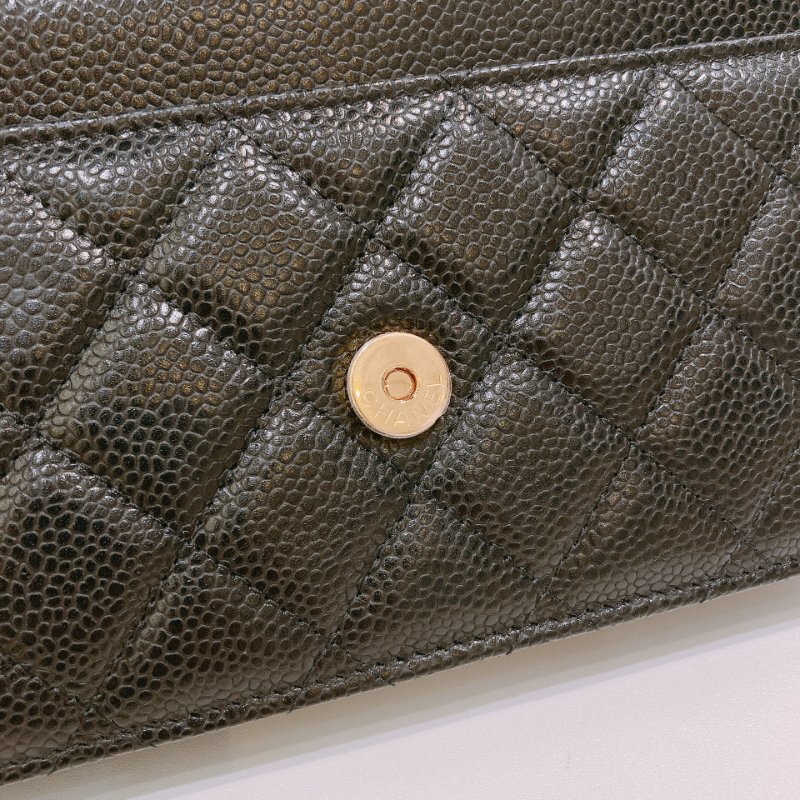 TW4557 Chanel 香奈兒荔枝皮 金色皮穿鏈肩背包 磁吸翻蓋 Wallet On Chain Caviar Black x GHW-12