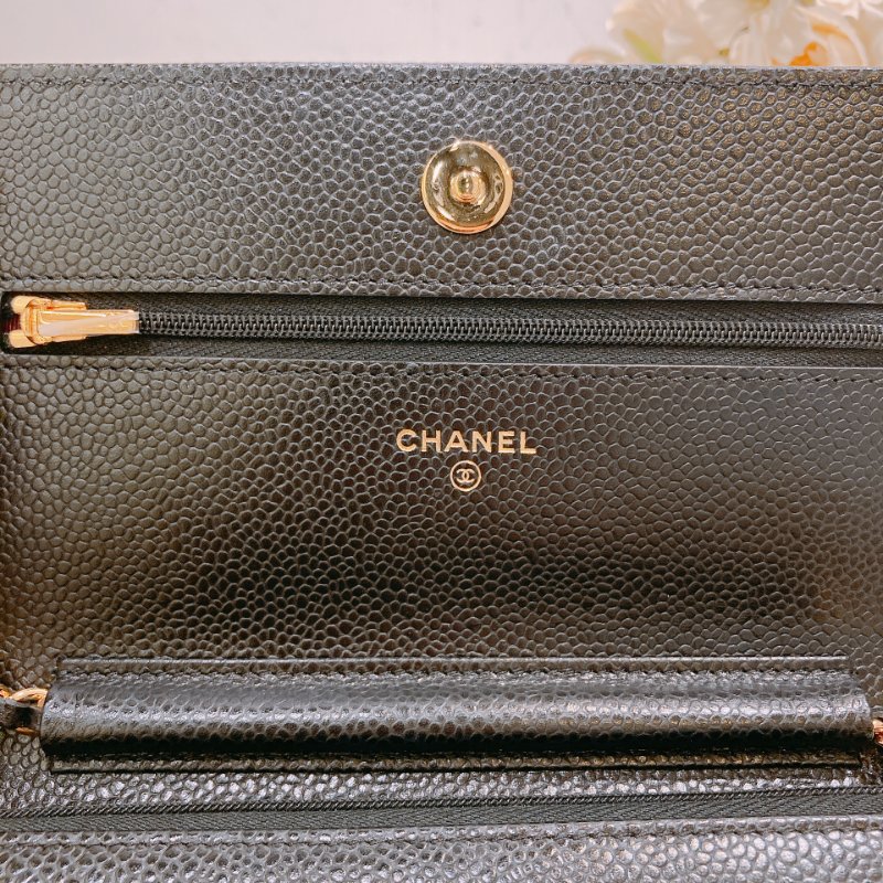 TW4557 Chanel 香奈兒荔枝皮 金色皮穿鏈肩背包 磁吸翻蓋 Wallet On Chain Caviar Black x GHW-13
