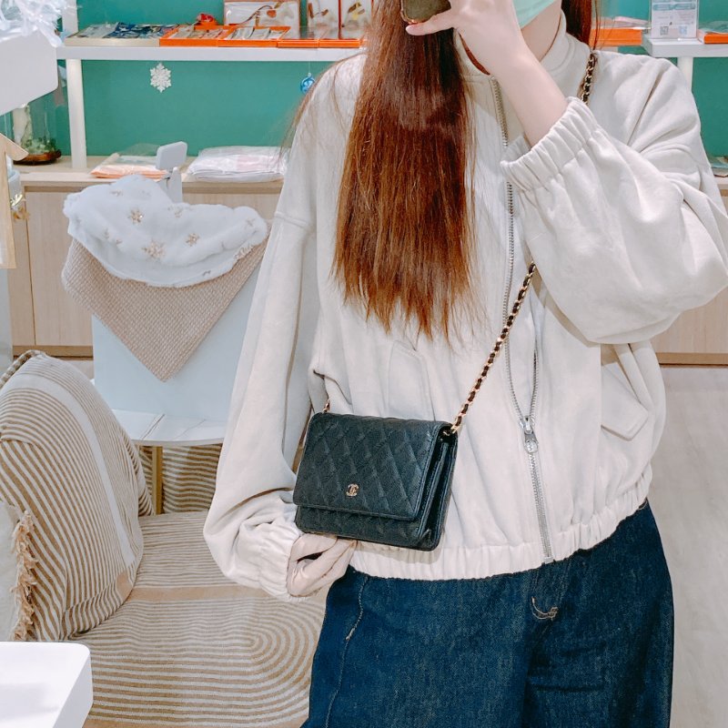 TW4557 Chanel 香奈兒荔枝皮 金色皮穿鏈肩背包 磁吸翻蓋 Wallet On Chain Caviar Black x GHW-15