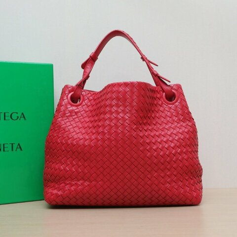 BOTTEGA VENETA 紅色羊皮BV經典編織手提包肩背包