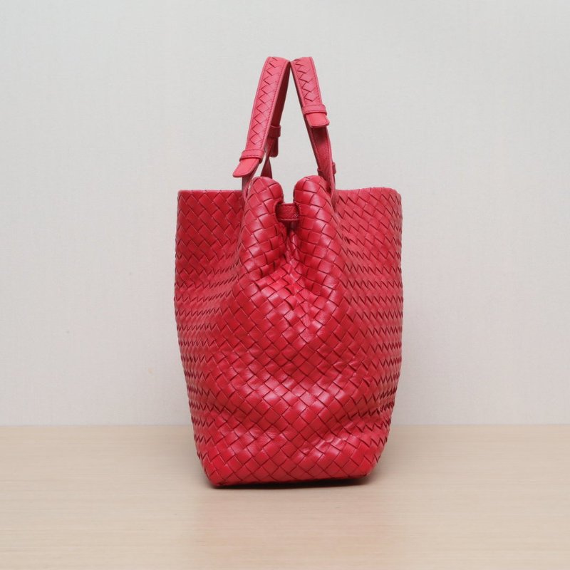 BOTTEGA VENETA 紅色羊皮BV經典編織手提包肩背包-4