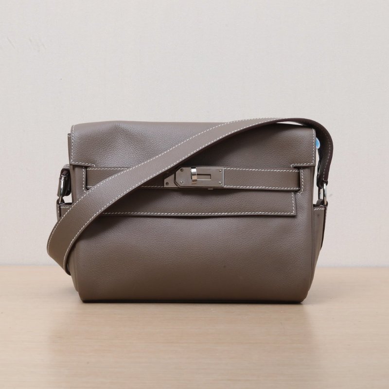 HERMES KellyMessengerPM小號2418大象灰EC皮W刻銀扣肩背包-1
