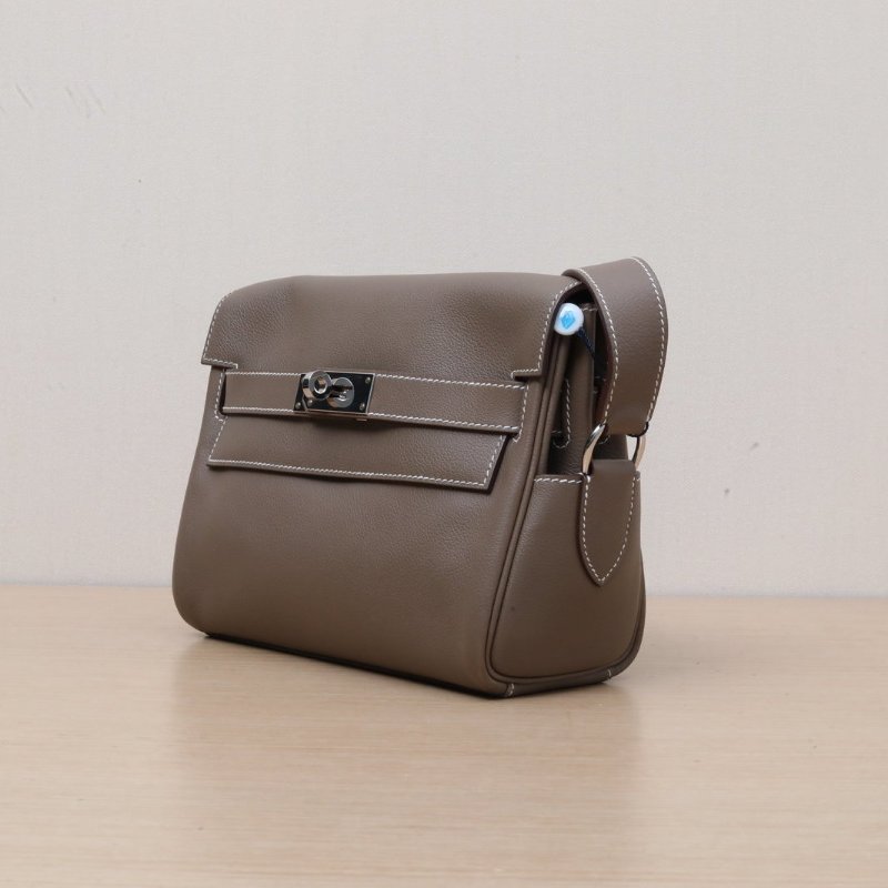 HERMES KellyMessengerPM小號2418大象灰EC皮W刻銀扣肩背包-3