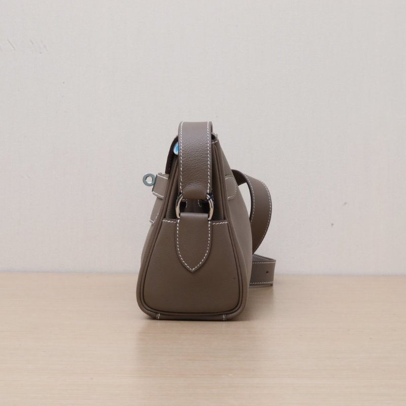 HERMES KellyMessengerPM小號2418大象灰EC皮W刻銀扣肩背包-4