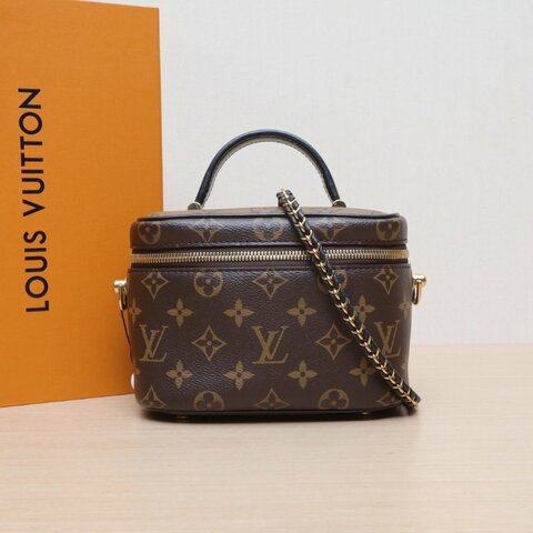 LOUIS VUITTON Vanity化妝包小號19老花PVC金扣晶片肩背包