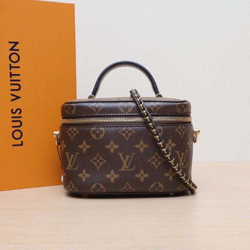 LOUIS VUITTON Vanity化妝包小號19老花PVC金扣晶片肩背包-0