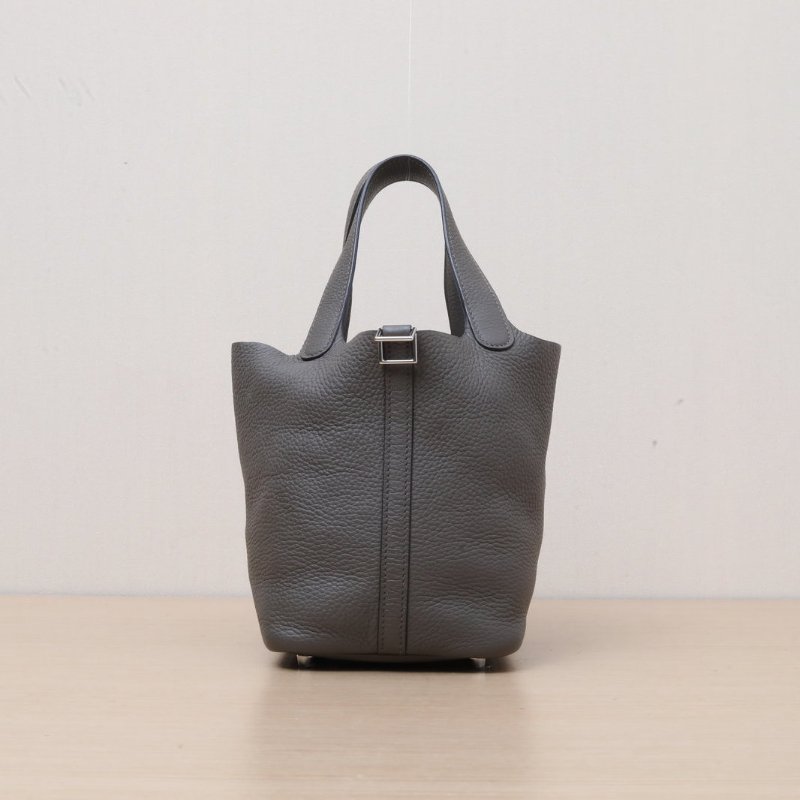 HERMES Picotin菜籃子188F錫器灰TC皮Y刻銀扣肩背包-1
