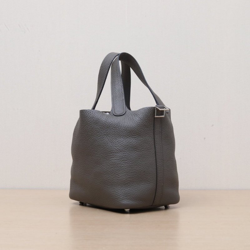 HERMES Picotin菜籃子188F錫器灰TC皮Y刻銀扣肩背包-3