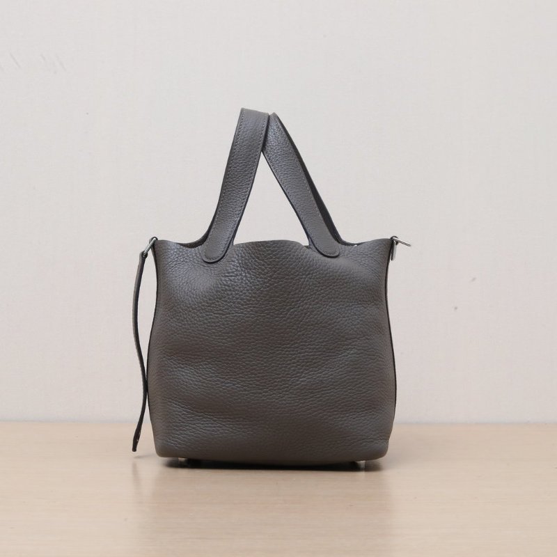 HERMES Picotin菜籃子188F錫器灰TC皮Y刻銀扣肩背包-4