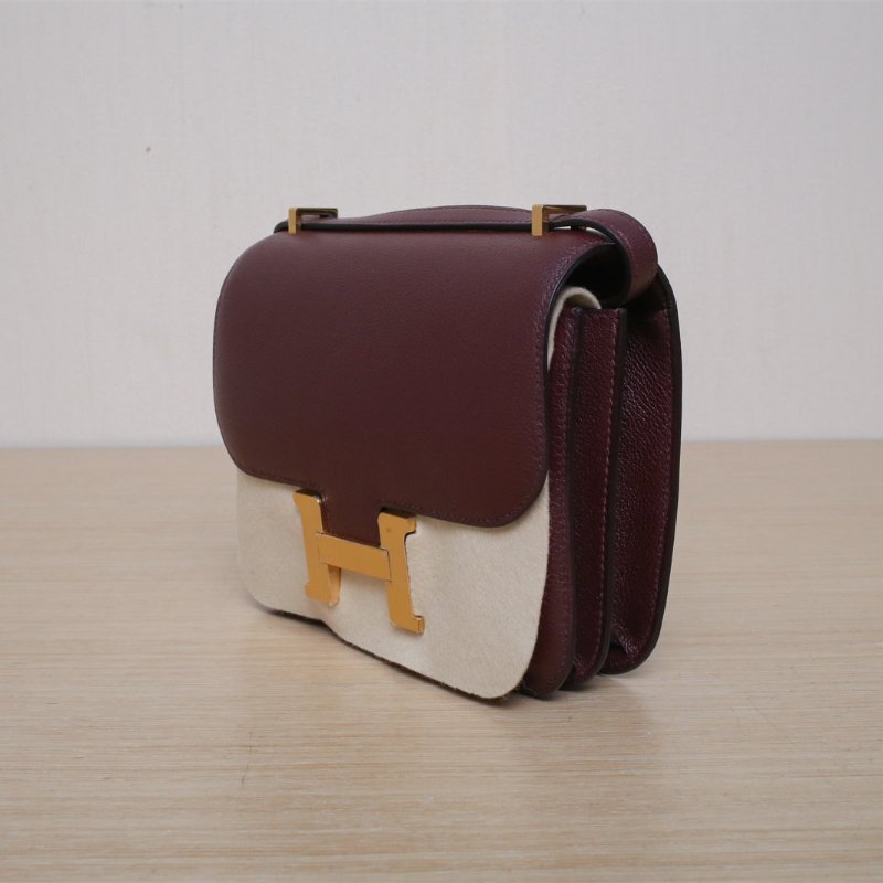 HERMES Constance康康1957波爾多紅EC皮D刻金扣肩背包-4