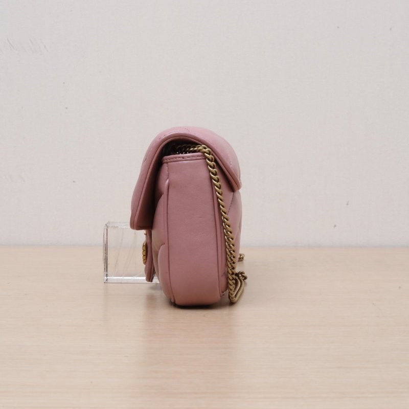 GUCCI 粉色羊皮金扣GGMarmont肩背包Mini22鉚釘泡芙包帶子袋肩背包-4