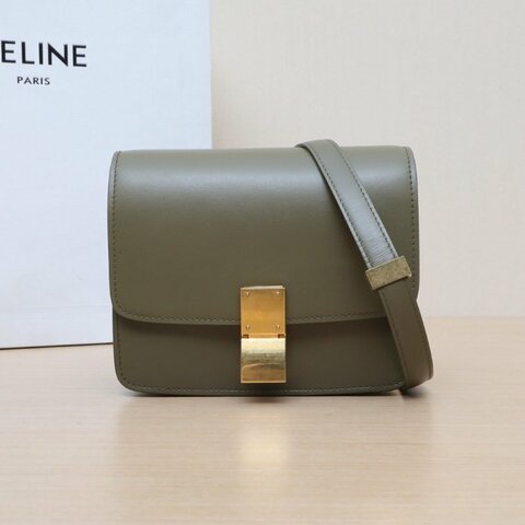 CELINE ClassicBox小號綠色牛皮金扣肩背包